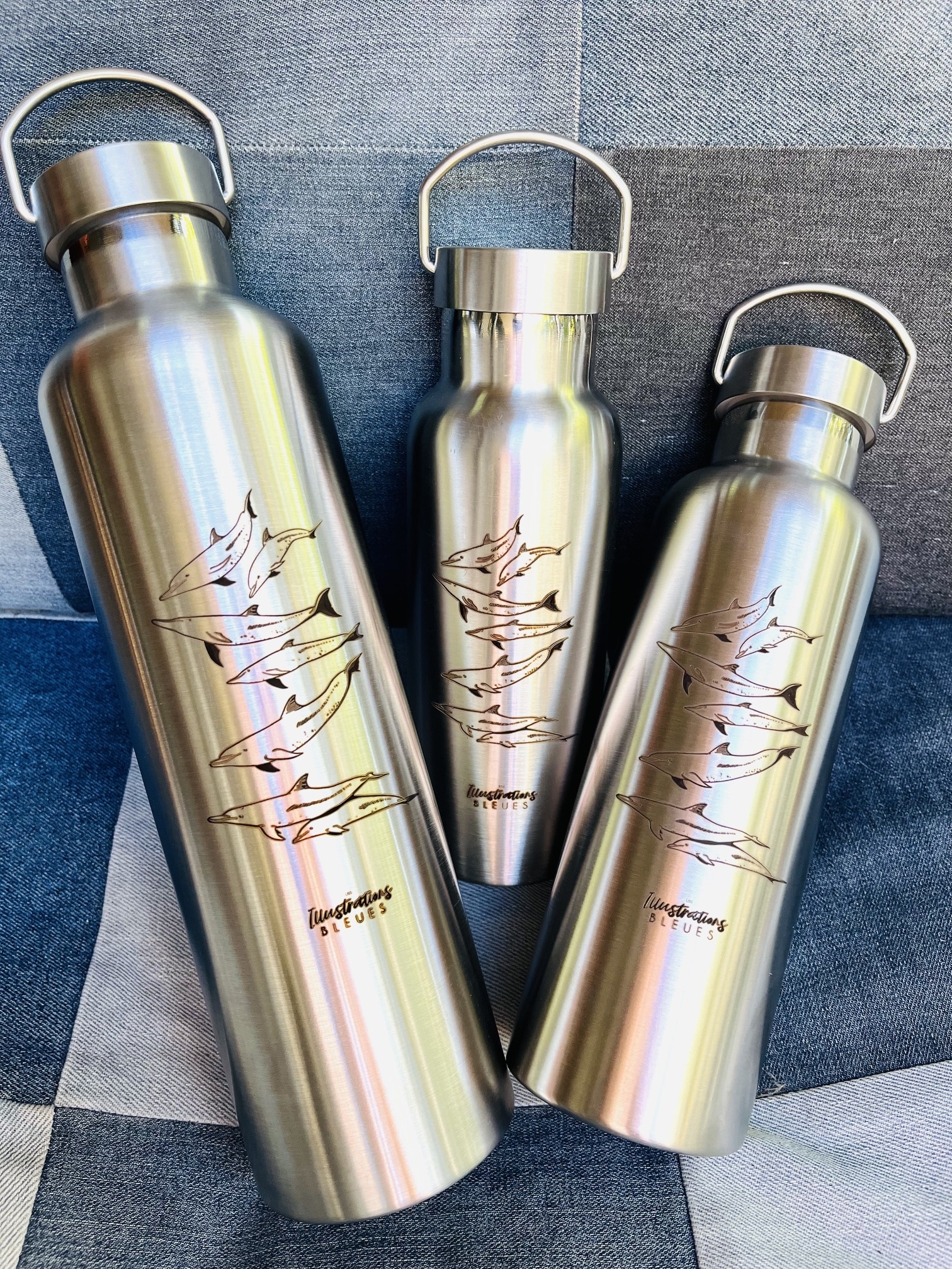 Gourde inox isotherme – Dauphins aduncus – Les Illustrations Bleues