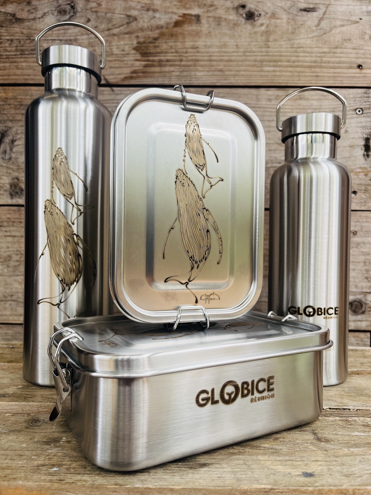 Gourde isotherme / Barquette à repas – GLOBICE – BALEINE & BALEINEAU par GorgOne